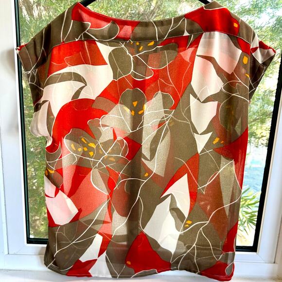 Vintage Campus Casuals Blouse – Red, White & Gray Abstract Floral – 1960s - Picture 11 of 16